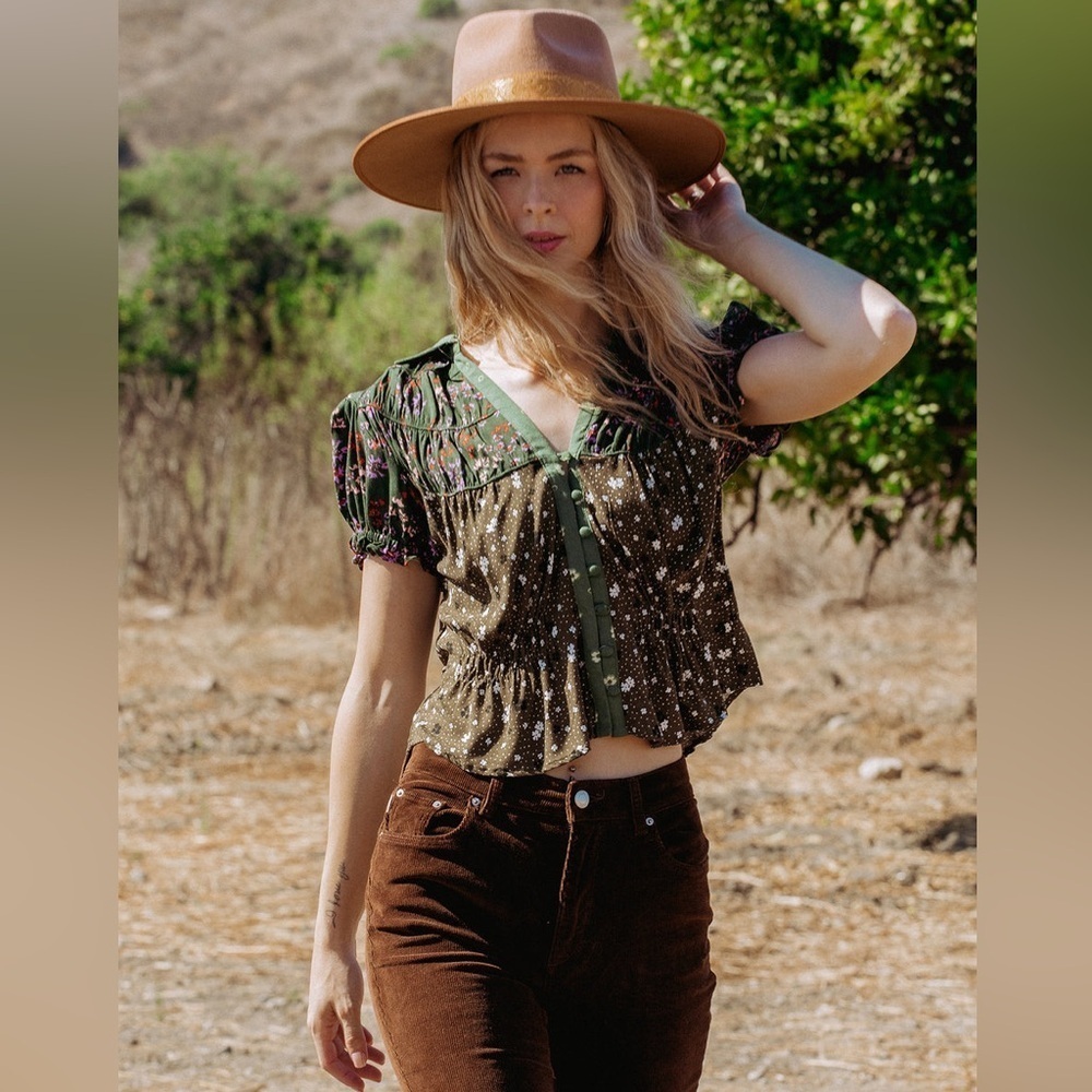 Free People Bella Blouse (NWT) Kelp Forest Combo size small